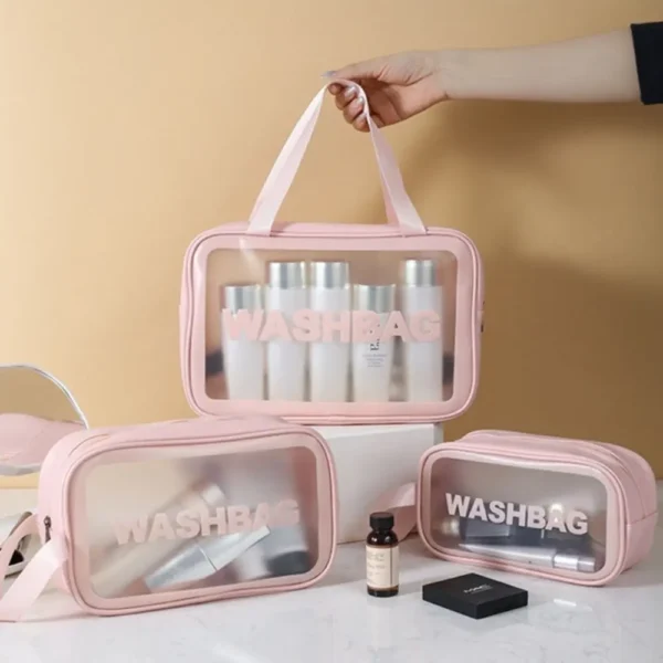 Transparent waterproof travel cosmetic organizer bag main product showcase