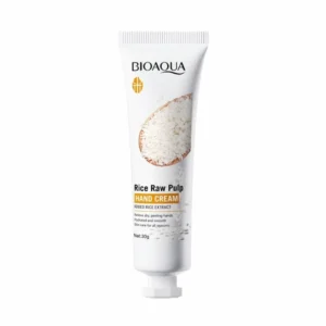 Close up view of Bioaqua rice raw pulp hand cream 30g portable tube