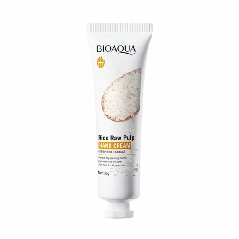 Close up view of Bioaqua rice raw pulp hand cream 30g portable tube