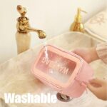 Waterproof leakproof test demonstration of clear PVC cosmetic organizer bag