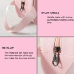 Close up view of smooth metal zipper and comfortable carrying handle details on clear cosmetic bag