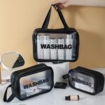 Black transparent waterproof cosmetic bag with durable black trim borders