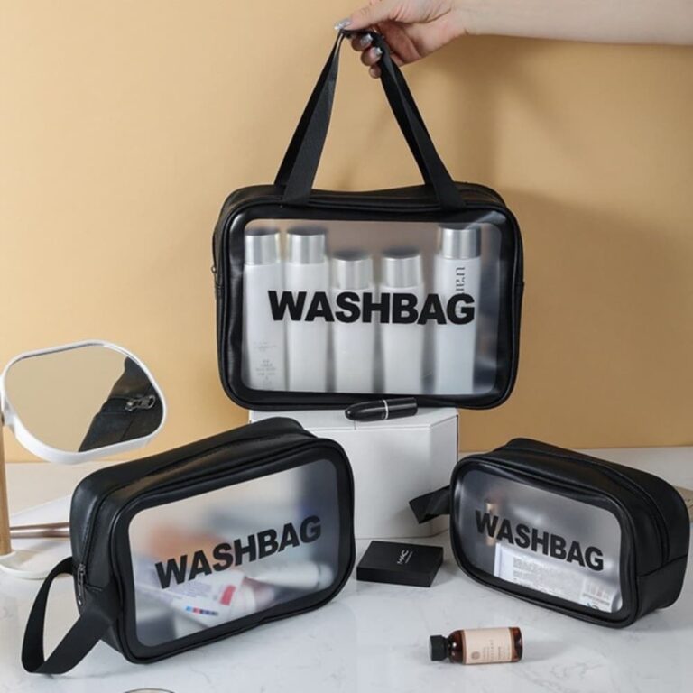 Black transparent waterproof cosmetic bag with durable black trim borders
