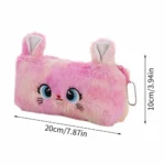 Soft rainbow plush cat pencil case front view showing cute cat face design