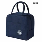 Premium dark blue insulated lunch box bag featuring cute bear print design