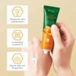 Applying BIOAQUA vitamin E honey hand cream on dry hands for soft texture