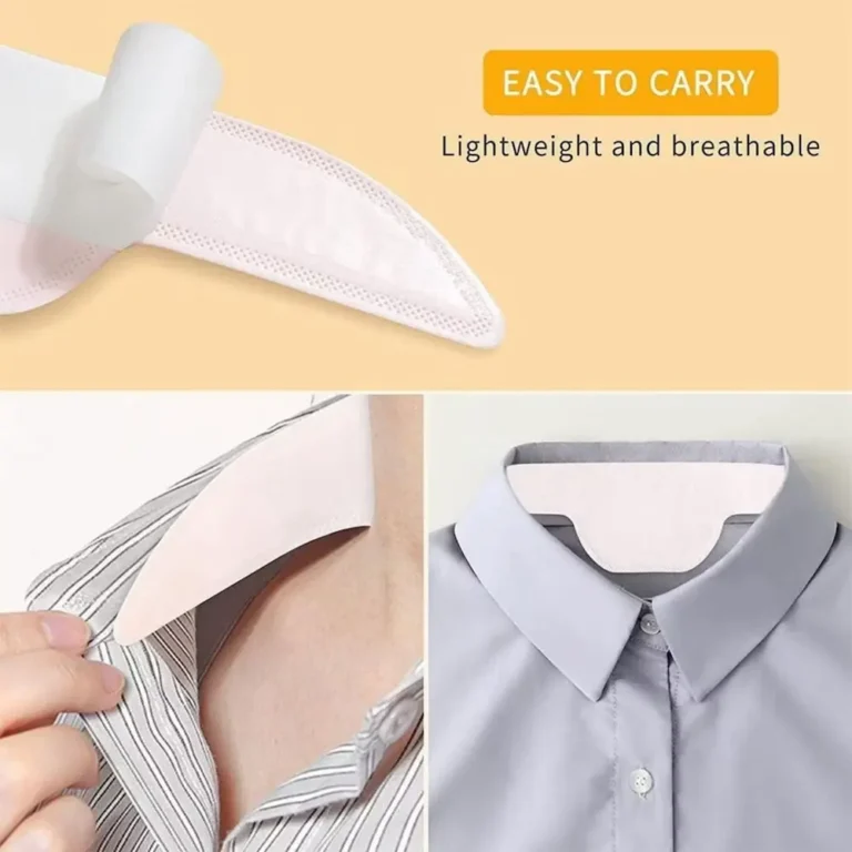 Applying invisible self adhesive collar liner pad on white shirt