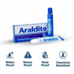 Araldite standard epoxy adhesive waterproof heatproof and chemical resistant properties infographic