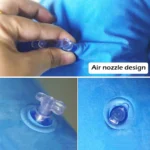 Leakproof air valve nozzle mechanism on compact inflatable travel neck pillow