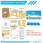 Suggested placement locations for cockroach bait killer traps in kitchen cabinets