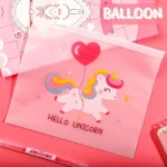 Transparent unicorn zipper pouch with colorful hot air balloon print