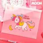 Transparent unicorn zipper pouch with cute moon and stars design