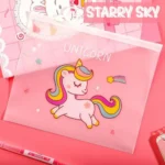 Transparent unicorn zipper pouch with starry sky theme for school supply