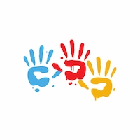 Kids and baby products category icon illustration with colorful handprints