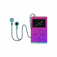 Tech and gadgets category icon illustration with a music player and earphones
