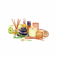 Wellness and cosmetics category icon illustration with spa stones and candles